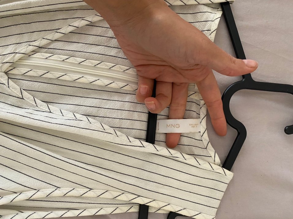 Kolsuz Çizgili V Yaka Uzun Keten tulum - Görsel 2