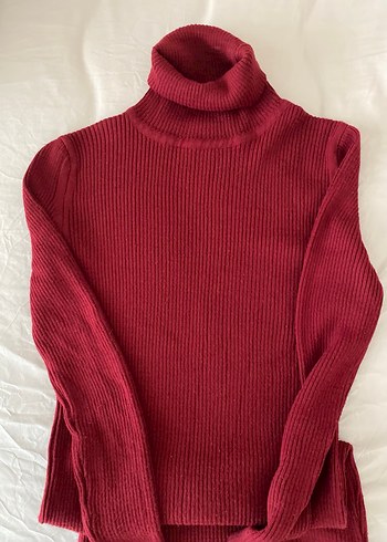 Bordo Kadın Boğazlı Örgü elbise - Görsel 2