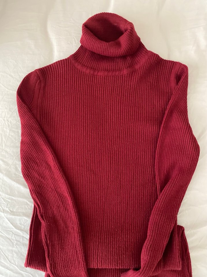 Bordo Kadın Boğazlı Örgü elbise - Görsel 2