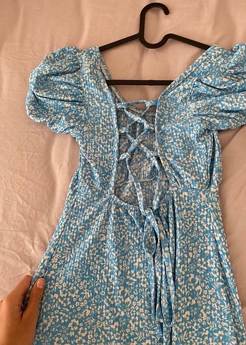 Mavi Midi Bohem Kısa Kollu Elbise - Görsel 2