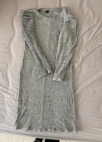 Gri Uzun Kollu Triko Kadın Elbise - Görsel 2