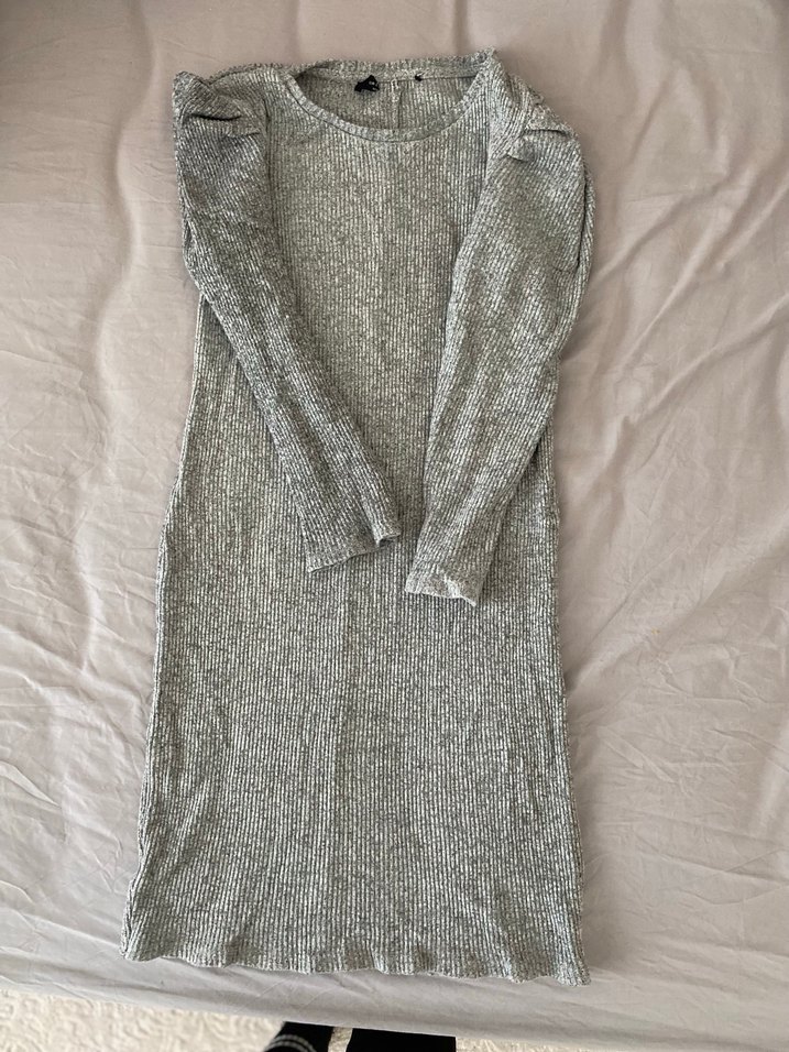 Gri Uzun Kollu Triko Kadın Elbise - Görsel 2