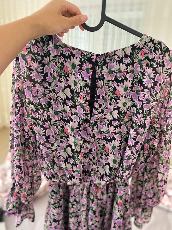 Çiçek Desenli Mor Mini Elbise - Görsel 2