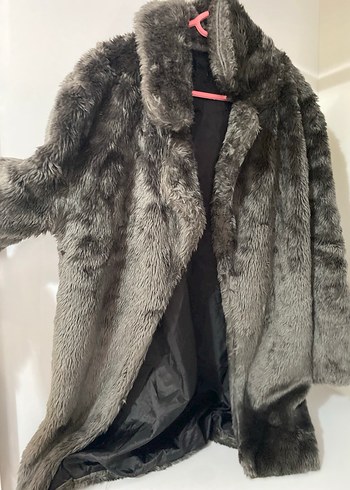 Gri Kadın Midi Boy Kürk Detaylı Ceket - Görsel 2