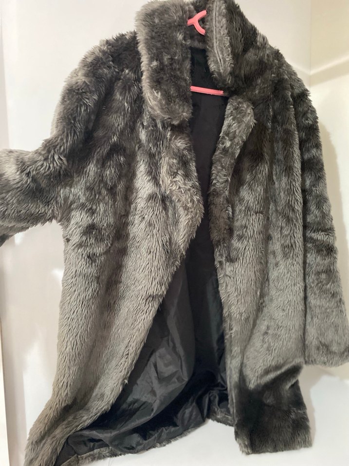 Gri Kadın Midi Boy Kürk Detaylı Ceket - Görsel 2