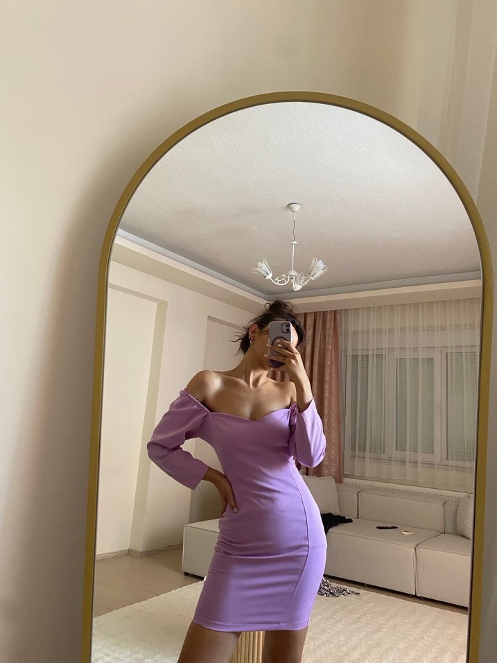 Mor Straplez Mini Elbise - Görsel 2