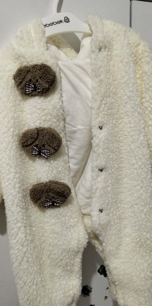 Bebek Beyaz Kürklü Nakışlı Tulumu - Görsel 2