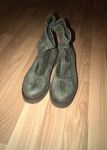 Kadın Haki Süet Dolgu Topuklu Bot - Görsel 3