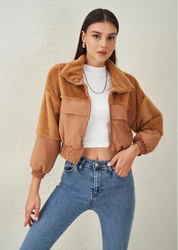 Kahverengi Tüylü Süet Kısa Ceket - Görsel 3