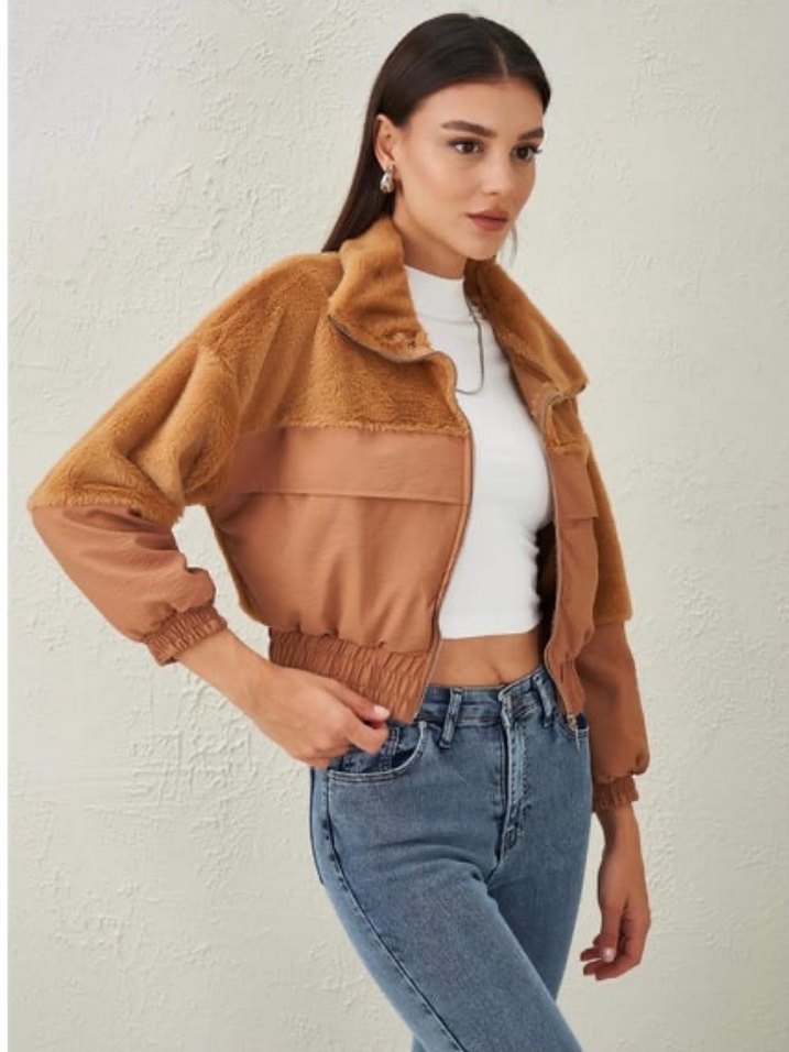 Kahverengi Tüylü Süet Kısa Ceket - Görsel 2