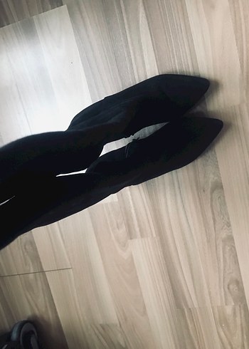 Siyah Süet Dizüstü Stiletto Topuklu Çizme - Görsel 5