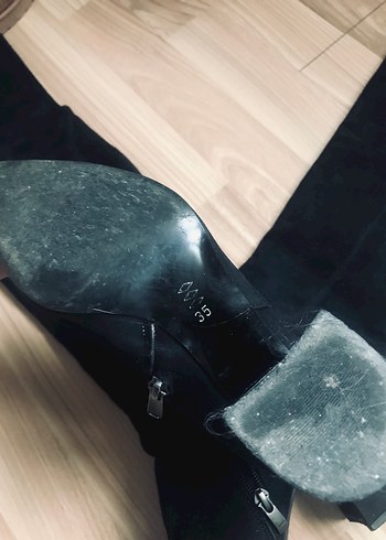 Siyah Süet Dizüstü Stiletto Topuklu Çizme - Görsel 7