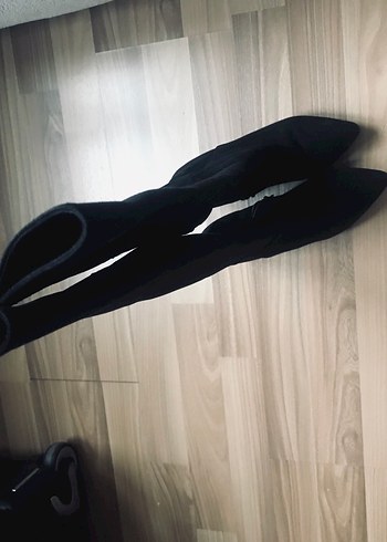 Siyah Süet Dizüstü Stiletto Topuklu Çizme - Görsel 3