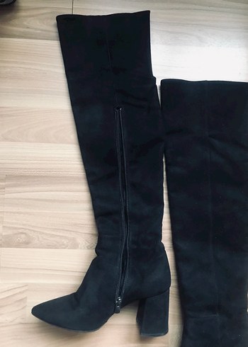 Siyah Süet Dizüstü Stiletto Topuklu Çizme - Görsel 10