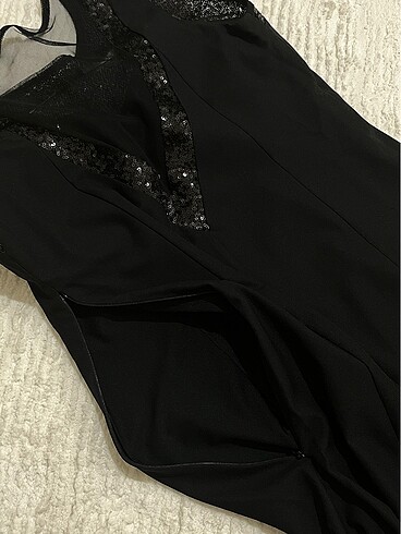 Tül detay siyah kumaş elbise - Görsel 4
