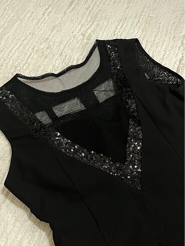 Tül detay siyah kumaş elbise - Görsel 3