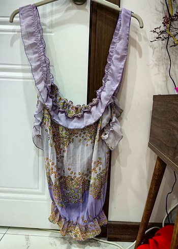 Mor Fırfırlı Bohem Hamile Bluzu