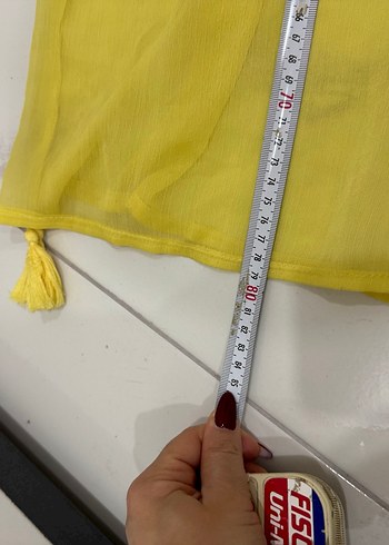 Sarı V Yakalı Püsküllü Bohem Bluz - Görsel 4