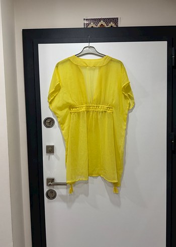 Sarı V Yakalı Püsküllü Bohem Bluz - Görsel 3