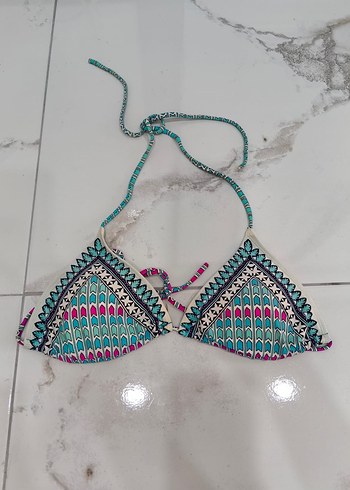 Boncuk Detaylı Turkuaz Bohem Bikini Üstü