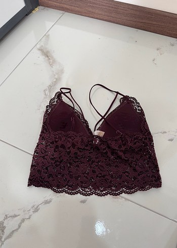 m Beden Bordo Dantel Detaylı Kadın Bralet