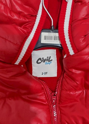 Kırmızı Kapüşonlu Fermuarlı Kışlık Mont - Görsel 2