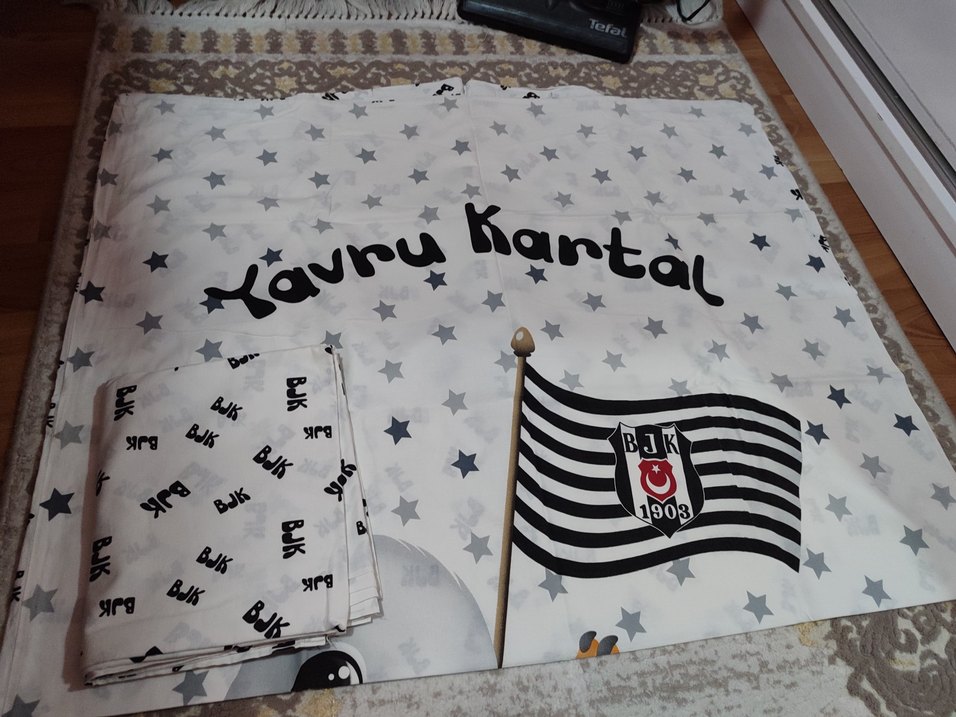 Baskılı Beyaz ve Gri Çocuk Uyku Örtüsü bjk nevresim takımı - Görsel 2