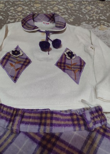 Mor Ekoseli Pileli Kız Etek takımı - Görsel 2