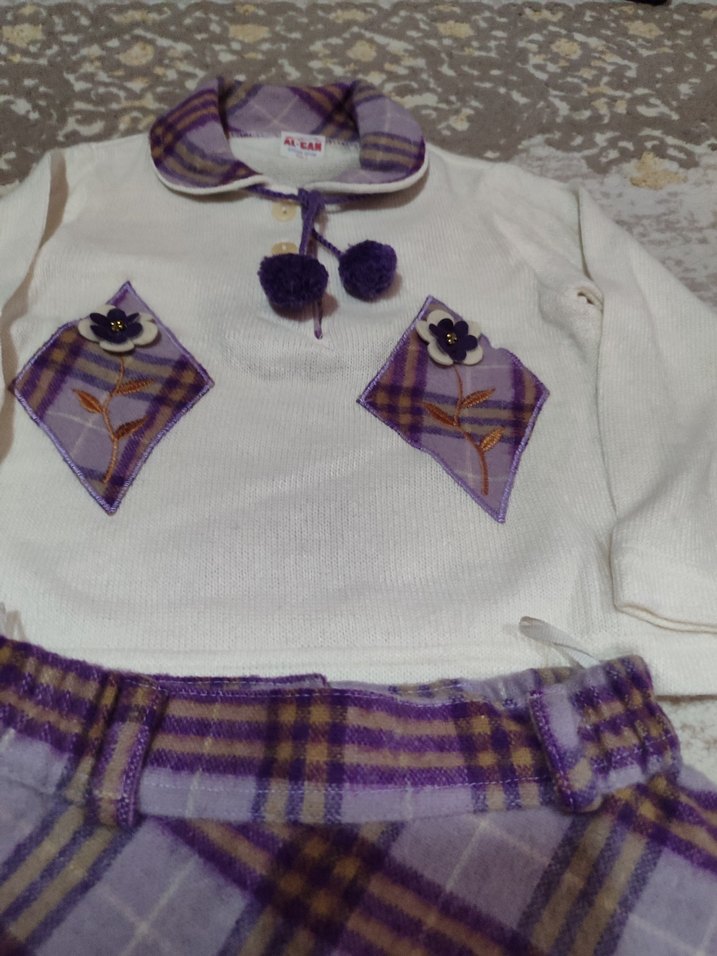 Mor Ekoseli Pileli Kız Etek takımı - Görsel 2