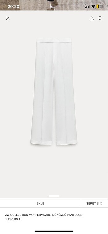xs Beden Zara ekru krep pantolon