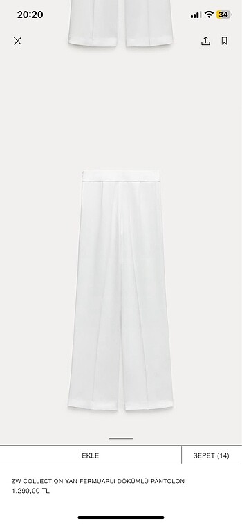 Zara Zara ekru krep pantolon