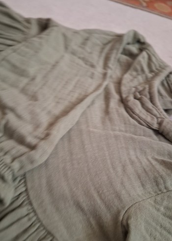 Kız Çocuk Bej Keten Fırfırlı Elbise - Görsel 2