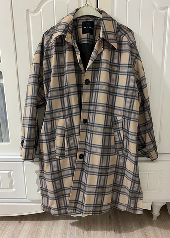 Bej Ekose Düğmeli Midi  Kaban - Görsel 3