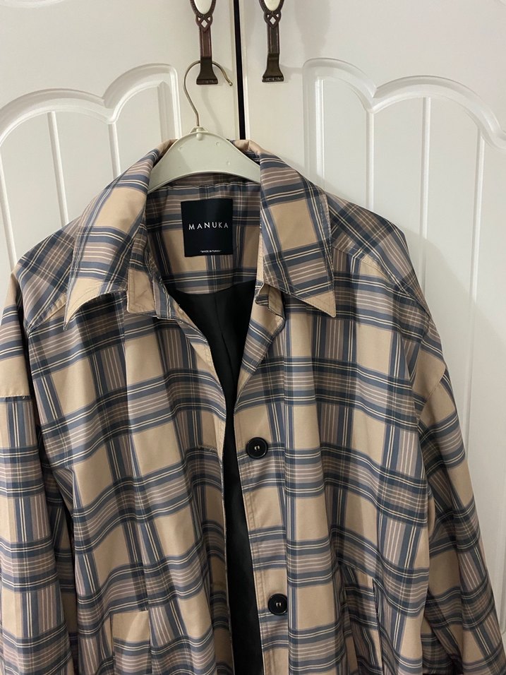 Bej Ekose Düğmeli Midi  Kaban - Görsel 2