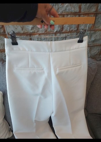 xs Beden Beyaz Beli Pilili Keten Kumaş Kadın Pantolon