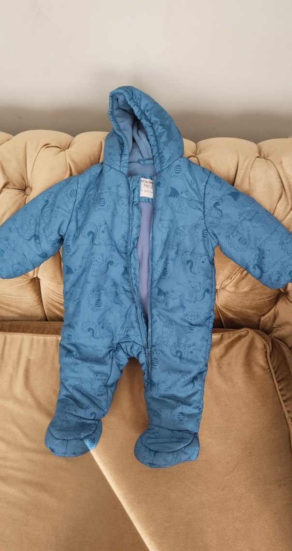 Mavi Kapüşonlu Bebek Kışlık Tulumu - Görsel 2