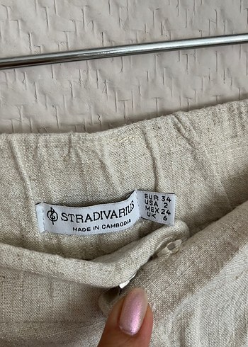 xs Beden Stradivarius Kadın Bej Yüksek Bel Keten Şort