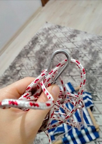 Ikea Mavi Çizgili Ahşap Bebek Salıncağı