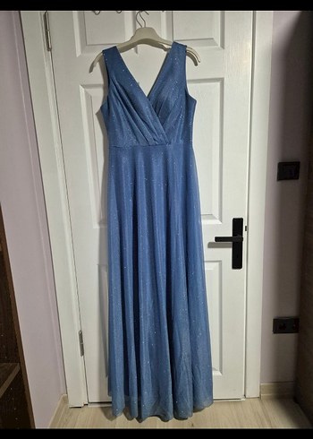 Mavi Drapeli Uzun Abiye Elbise - Görsel 2