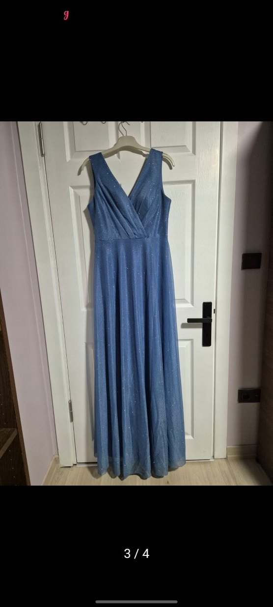 Mavi Drapeli Uzun Abiye Elbise - Görsel 2