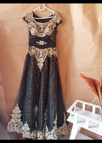 Dantel İşlemeli Siyah Uzun Abiye Elbise - Görsel 4