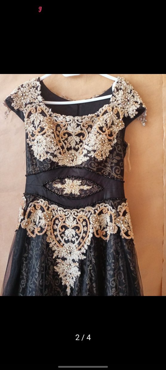 Dantel İşlemeli Siyah Uzun Abiye Elbise - Görsel 3