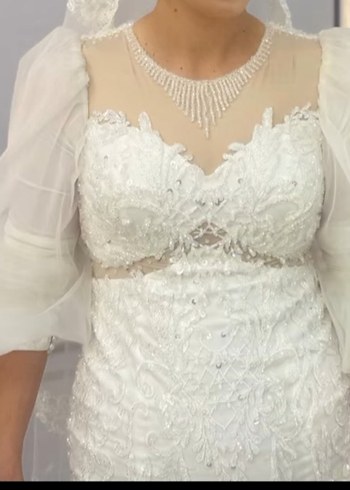 Uzun Kollu Beyaz Balık Model Gelinlik veya sünnet annesi kıyafet - Görsel 2