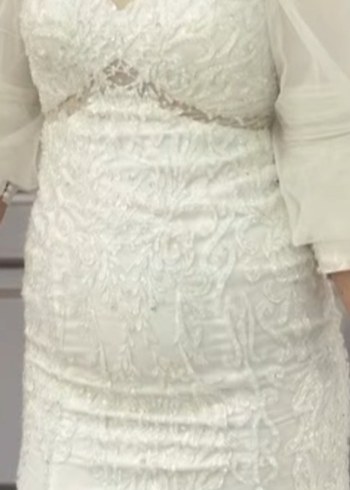 Uzun Kollu Beyaz Balık Model Gelinlik veya sünnet annesi kıyafet - Görsel 4