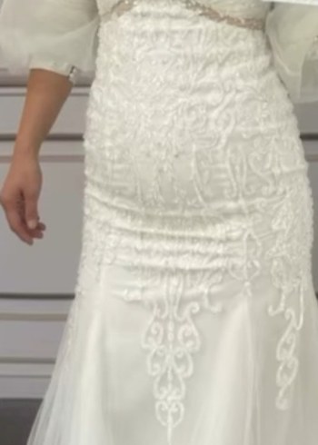 Uzun Kollu Beyaz Balık Model Gelinlik veya sünnet annesi kıyafet - Görsel 3