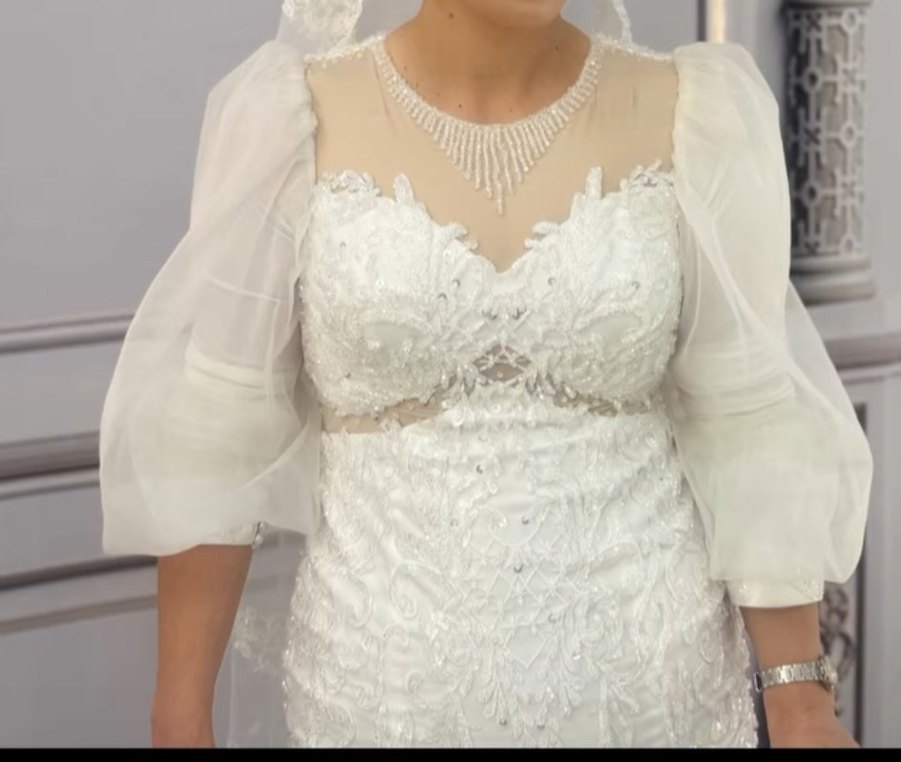 Uzun Kollu Beyaz Balık Model Gelinlik veya sünnet annesi kıyafet - Görsel 2