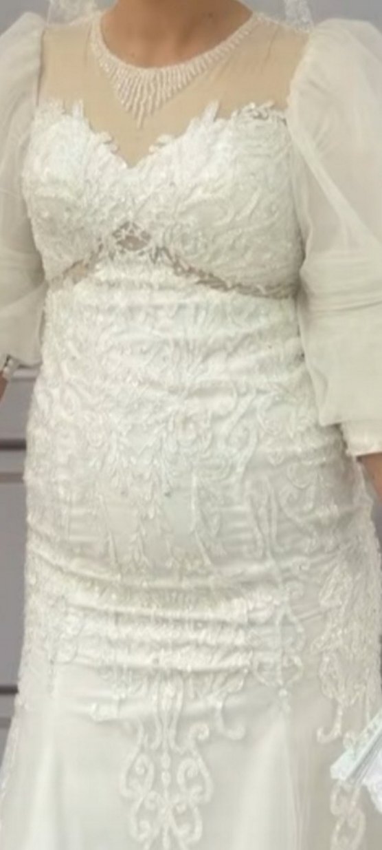 Uzun Kollu Beyaz Balık Model Gelinlik veya sünnet annesi kıyafet - Görsel 4