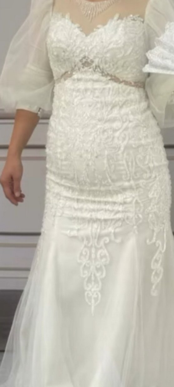 Uzun Kollu Beyaz Balık Model Gelinlik veya sünnet annesi kıyafet - Görsel 3