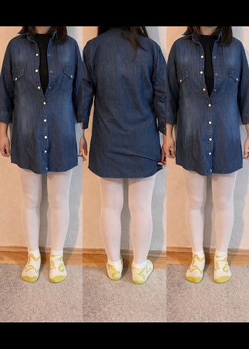 Düğmeli Lacivert kız çocuk Kot Tunik-elbise - Görsel 4