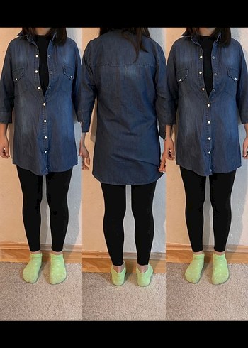 Düğmeli Lacivert kız çocuk Kot Tunik-elbise - Görsel 3